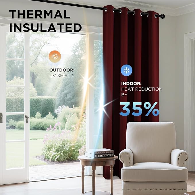 Joydeco Blackout Curtains for Bedroom 45 Inch Drapes 2 Panels Burgundy | - Image 5