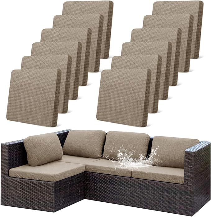 CALBODE 12Pcs Outdoor Stretch Cushion Covers, Waterproof Outdoor Chair Cushion by CALBODE