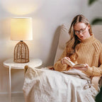 EJIAXIN Rattan Lamp Boho Lamps Set of 2-13.75" Mini Farmhouse Table Lamp Rustic - Image 6