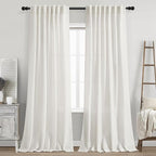 Beige White Linen Curtains 84 Inch Length 2 Panels Set by Nanspring