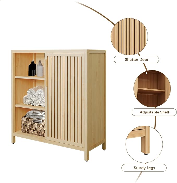 Bamboo Bathroom Cabinet, Side Storage Organizer Cabinet - Image 5