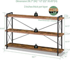HCHQHS Bookshelf, 3-Tier Long Industrial Bookcase, Rustic Open Book Shelf - Image 3