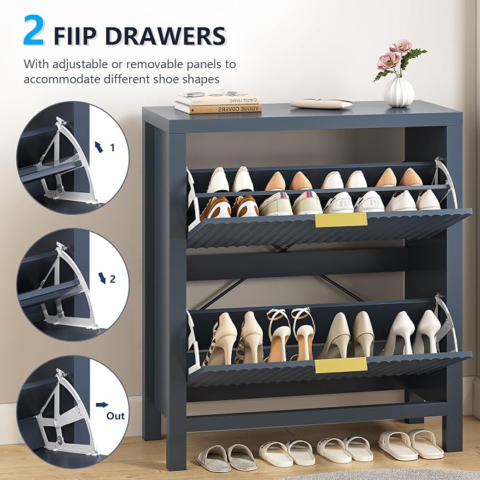 YOMILUVE Shoe Cabinet Storage for Entryway, Fluted Shoe Cabinet - Image 4