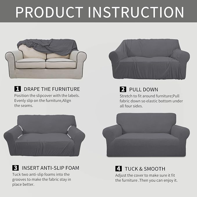 Easy-Going Stretch Oversized Sofa Couch Slipcover Washable Gray | 1-Piece Extra - Image 5
