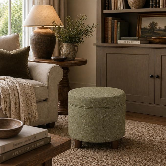 Homepop Home Decor | Upholstered Round Storage Ottoman | Ottoman - Image 2