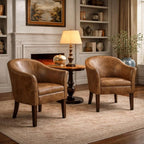 HomePop Modern Barrel Accent Chair, Distressed Brown Faux Leather - Image 2