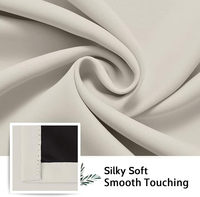 SimpleHome Cream 100% Blackout Curtains Room Darkening Living Room 90 Inch | - Image 7