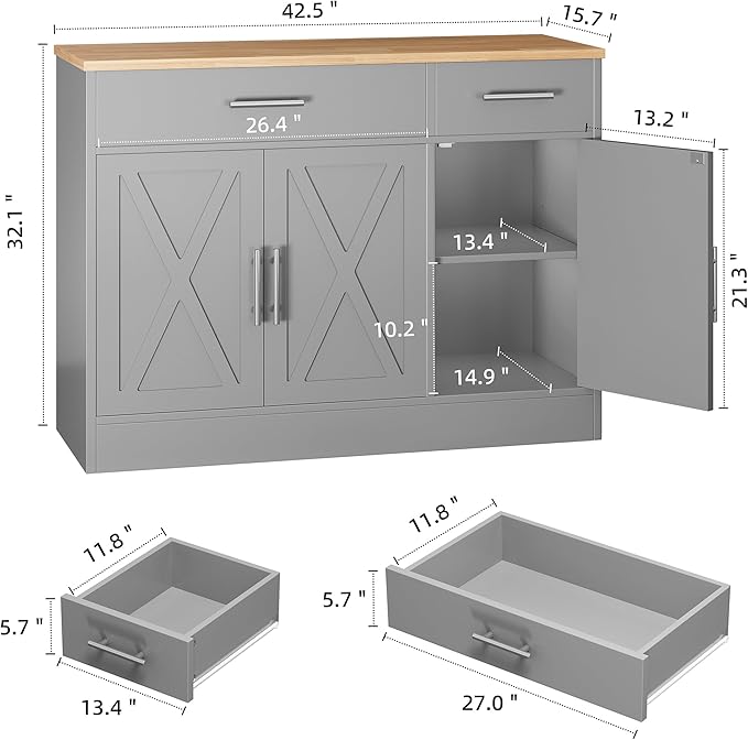 Shintenchi Modern Farmhouse Sideboard Buffet Cabinet - Image 3