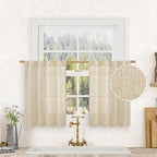 Small Cafe Linen Curtains 36 Inches Long, Semi Sheer Panels | Light Filtering by LAMIT