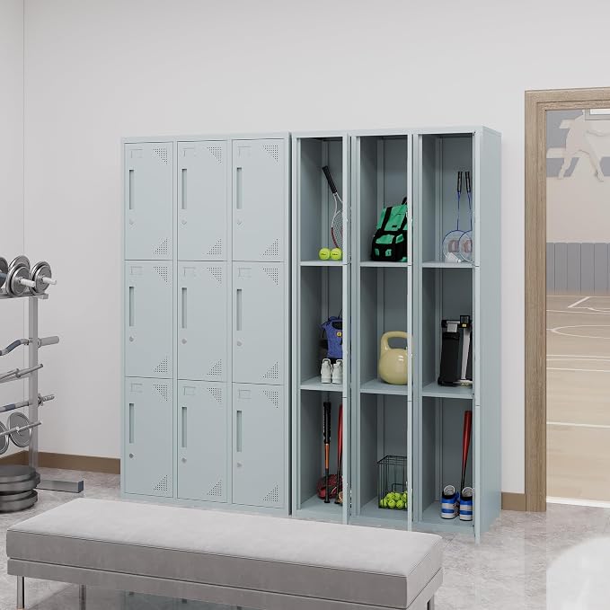 Metal Locker with 9 Doors Employees Locker, Metal Storage Locker with Hooks - Image 2