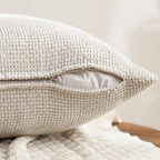 MIULEE Decorative Chenille Pillow Covers Neutral Beige 16x16 Pack of 4 | Modern - Image 7