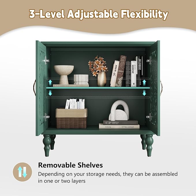 ARTPOWER Accent Cabinet with 2 Doors, Vintage Carved Wood Storage Cabinet - Image 6