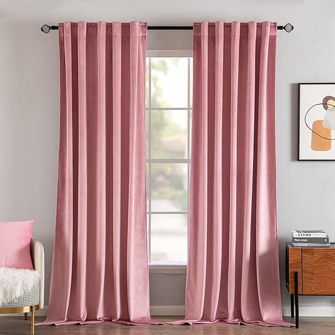 MIULEE Velvet Curtains 52x96 inches 2 Panels Blush Pink Blackout Curtains | by MIULEE
