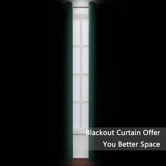 Dark Green Blackout Curtains/52 x 84 Inch Long/Set of 2 Curtain Panels/Thermal - Image 4