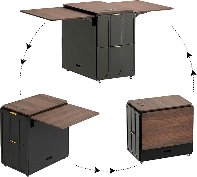 ModernMate 3-in-1 Folding Desk & File Cabinet, Fluted Multi-Storage Workspace - Image 5