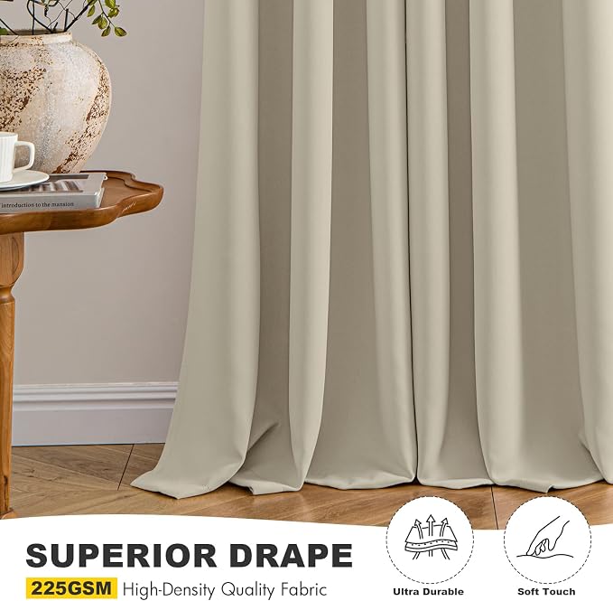 MIULEE Blackout Curtains for Bedroom 2 Panels 40 x 72 Inch Long Sand | Thermal - Image 5