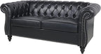 LEVNARY Leather Sofa, Chesterfield Tufted Upholstered 2 Seater Couch, Modern - Image 4
