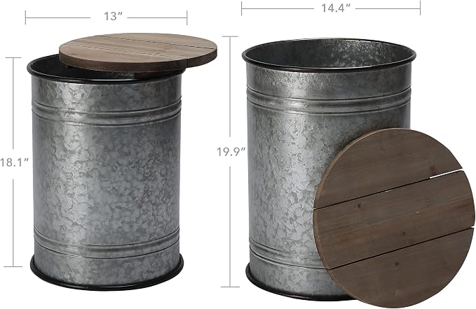 Rustic Storage Ottoman Seat Stool, Farmhouse Accent Side Table, Antique - Image 3