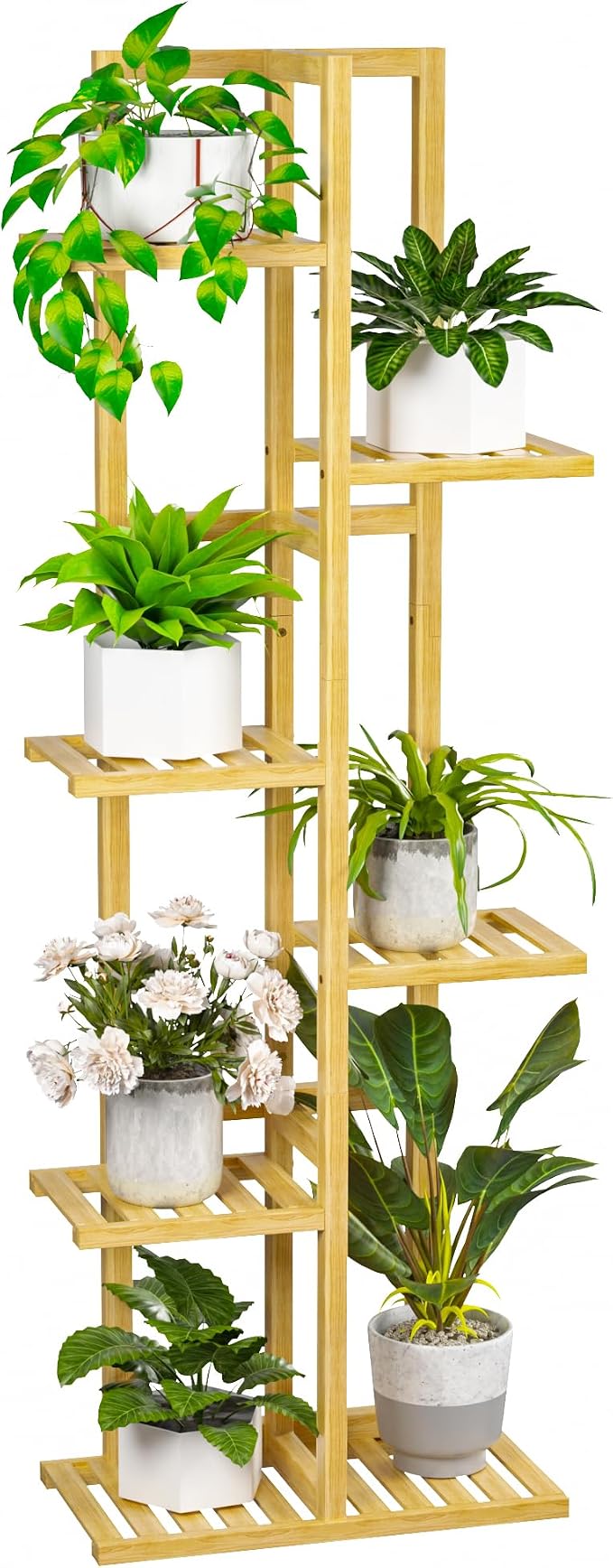 ROMGUAR CRAFT 6 Tier Bamboo Plant Stand Indoor, Wood Tall Flower Holder Corner by ROMGUAR+CRAFT