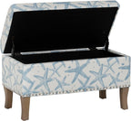 Linon Stephanie Cream and Light Blue Starfish Fully Upholstered Bench - Image 8