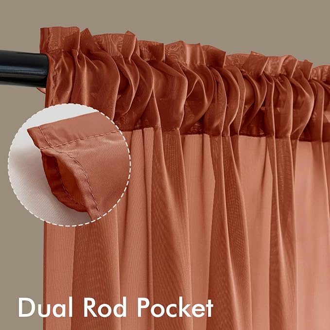 MIULEE 4 Panels Fall Burnt Orange Sheer Curtains 42 x 108 Inches | Light - Image 3