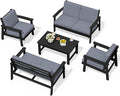 SERWALL HDPE Patio Furniture Set, 5 Piece All Weather Wood-Like Sectional by SERWALL