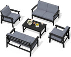 SERWALL HDPE Patio Furniture Set, 5 Piece All Weather Wood-Like Sectional by SERWALL