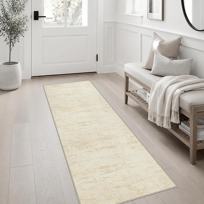 2x6 Washable Runner Rug：Modern Abstract Kitchen Soft Carpet Beige | - Image 3