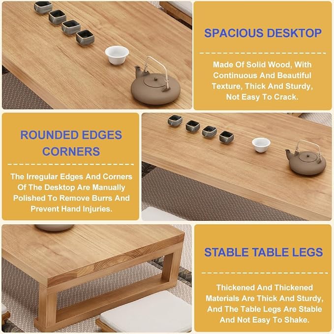 Japanese Style Vintage Rectangular Tea Table Low Floor Table - Image 4