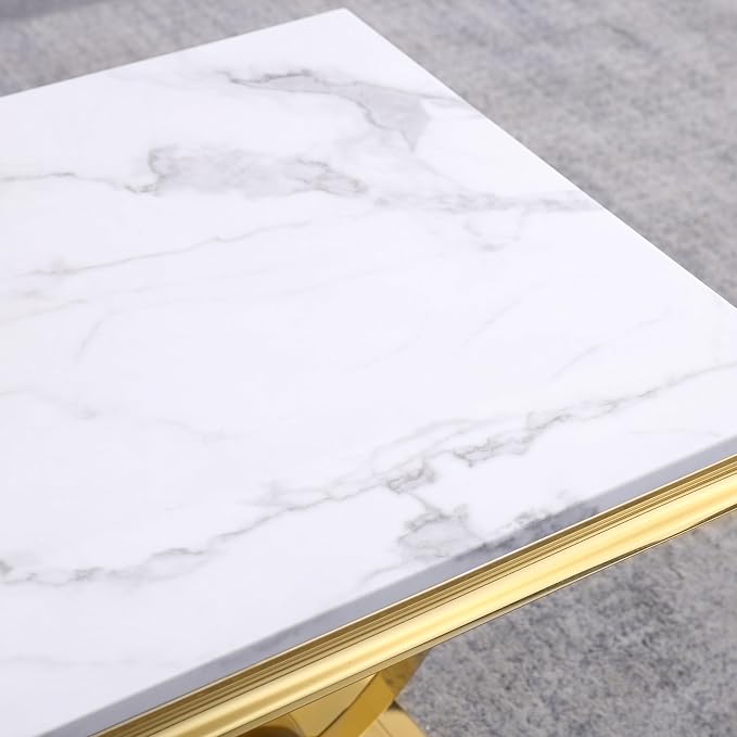 Henf Marble End Table Modern White Faux Marble Sofa Side Table - Image 8