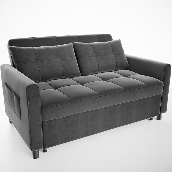 Gizoon 3 in 1 Velvet Sleeper Sofa Bed, 52 Inch 2-Seat Pull Out Couch - Image 8