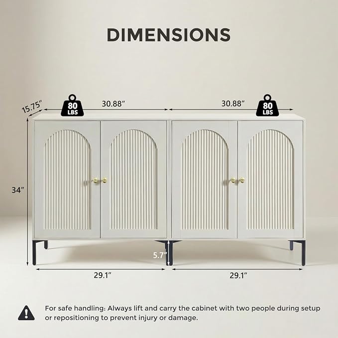 IFBUY Modern Sideboard Buffet Cabinet, 61.75" W Fluted Arched Buffet Cabinet - Image 2