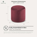 Studio Living® 19” Wentworth Ottoman Round Soft Velvet Bench, Stationary - Image 2