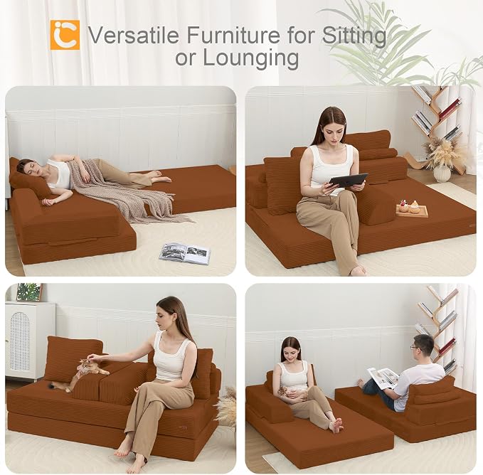 COMAX Convertible Sofa Bed, Folding Floor Couch Corduroy Fold Out Couch Bed - Image 6