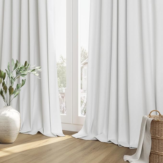 White 100% Blackout Linen Curtains 52 Inch Wide by 68 Inch - Image 8