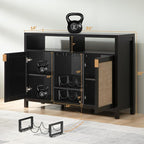 SICOTAS Rattan Coffee Bar Cabinet, Modern Liquor Wine Cabinet Set of 2 Credenza - Image 3