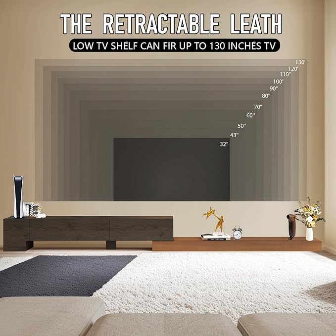 Retractable TV Stand, Solid Wood Minimalist TV Shelf, Mid-Century TV Console - Image 4