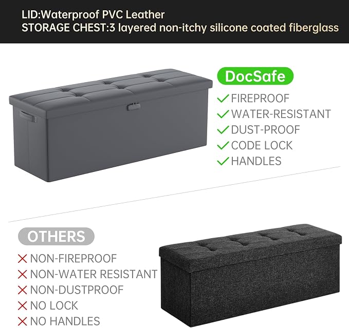 DocSafe Storage Ottoman Bench, Fireproof＆Waterproof Folding Bench - Image 5