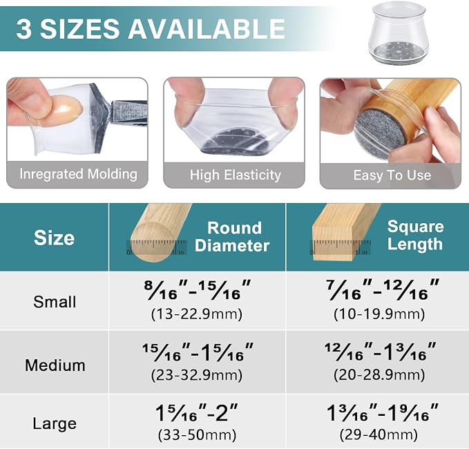 24 Pcs Chair Leg Floor Protectors Round, Silicone Felt Furniture Leg Pads Caps - Image 5