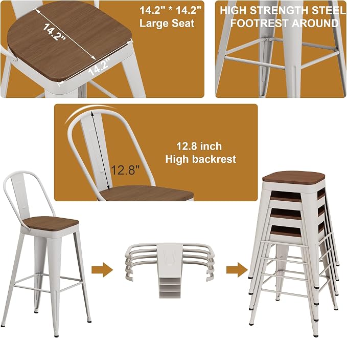 Andeworld Metal Bar Stools Set of 4, 24 inch Counter Height Barstools - Image 8