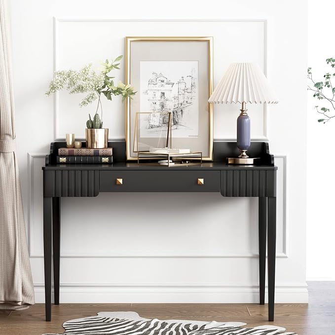 Space-Saving Black Wood Makeup Vanity Desk – Modern Computer Table - Image 7