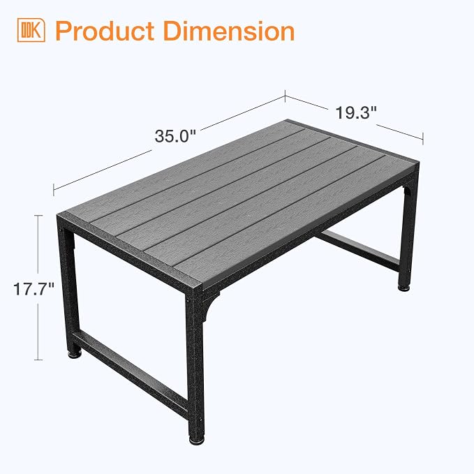 ODK Outdoor Coffee Table, Rectangle Weather-Resistant Patio Coffee Table - Image 3