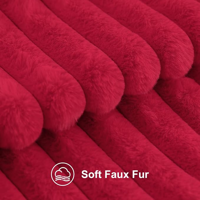 decorUhome Fall Faux Fur Throw Pillow Covers 16x16 Set of 2 Red | Decorative - Image 2
