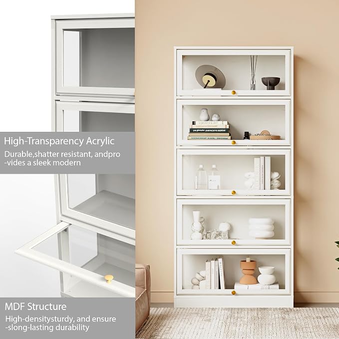 Display Cabinet with Acrylic Glass Doors, 5-Tiers Curio Cabinet with LED - Image 8