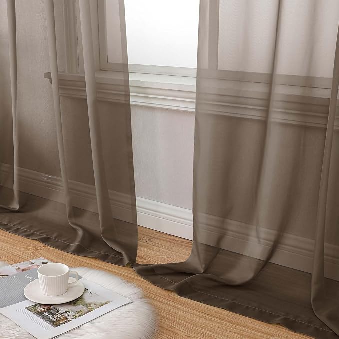 Chocolate Sheer Curtains for Bedroom Living Room 96 Inches Long 2 Panels - Image 8
