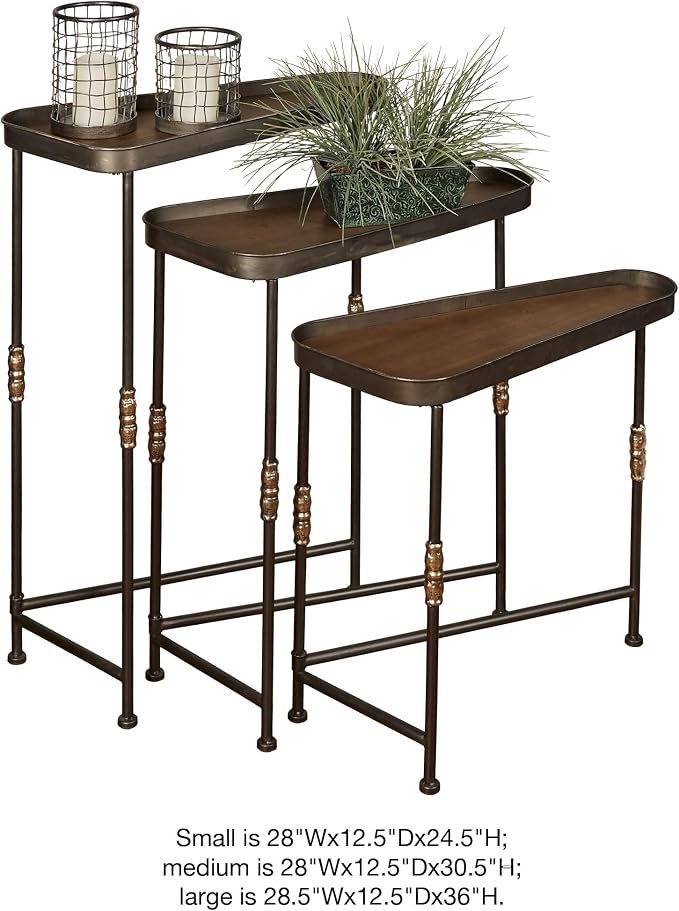 Bronwyn Metal and Wood Nesting Tables Dark Bronze Finish 28, 30.5 and 36 Inches - Image 3