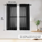 Sheer Black Curtains 84 Inch Length 2 Panels Set - Image 2