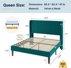 Allewie Queen Size Bed Frame/Velvet Upholstered Platform Bed/Vertical Channel - Image 2