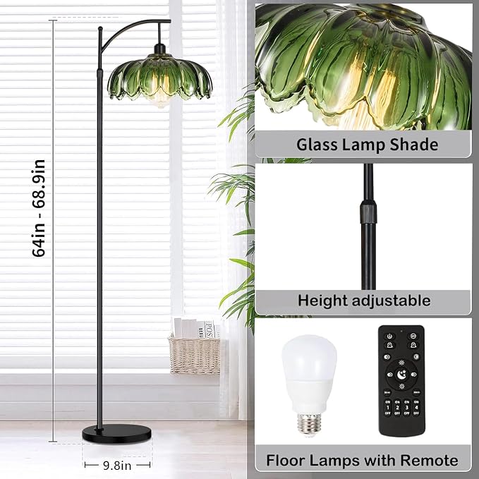 QIYIZM Glass Floor Lamp for Living Room, Mid Century Modern Brass Tall Lamp - Image 5