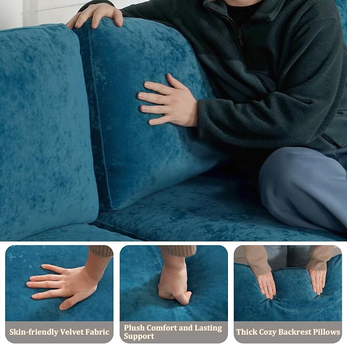 EASE MOOSE Large Seat Velvet L-Shaped Sofa, Soft 4 Seat Couch - Image 7